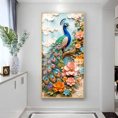 Majestic Peacock & Floral Premium Acrylic Vertical Wall Art