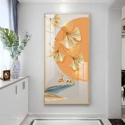 Golden Ginkgo Leaves Deer Premium Acrylic Vertical Wall Art