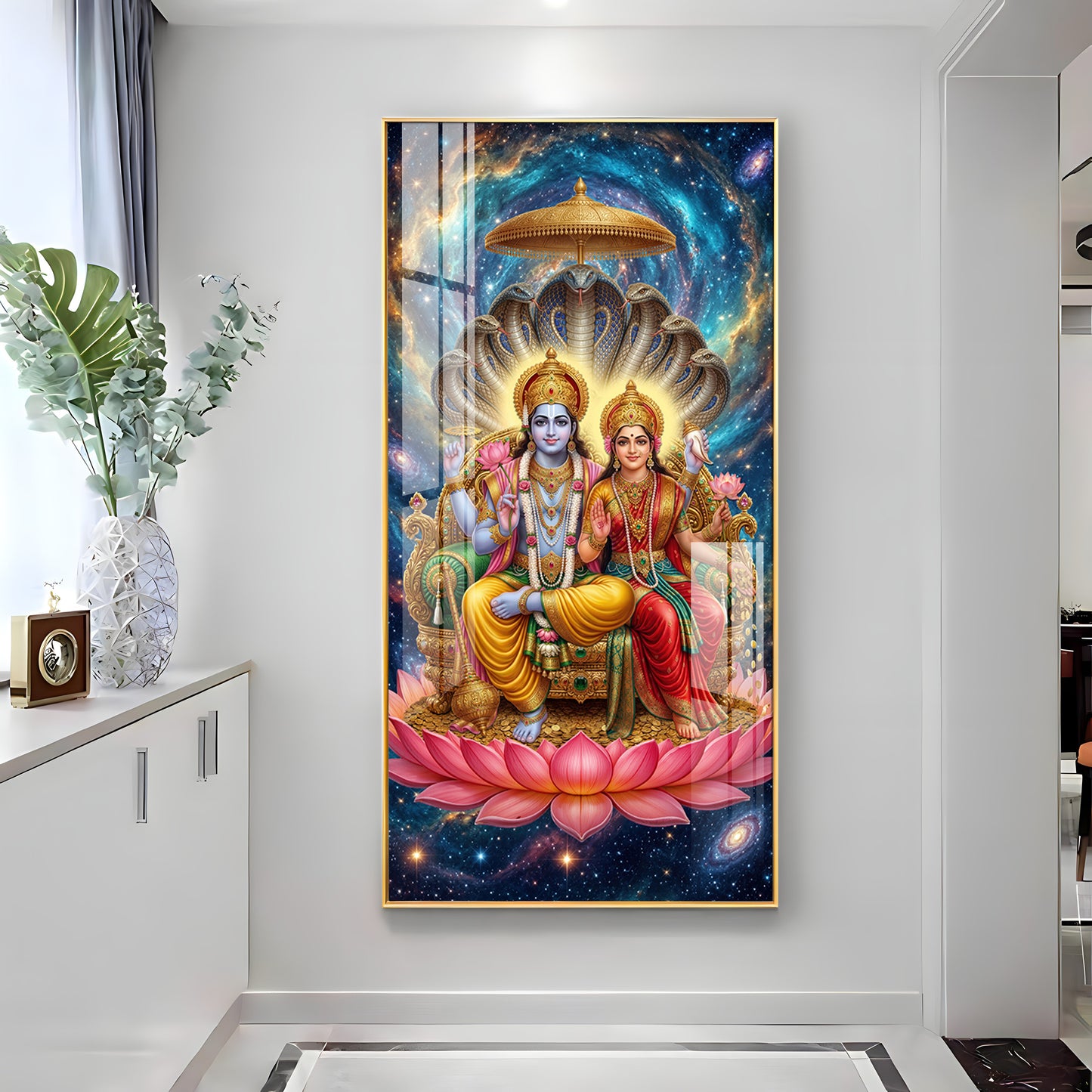 Lord Vishnu & Goddess Lakshmi Premium Acrylic Vertical Wall Art