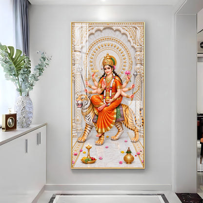Durga Mata In Orange Attire Premium Acrylic Vertical Wall Art