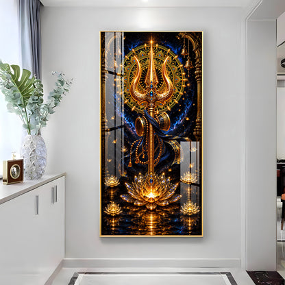 Divine Golden Trishul Premium Acrylic Vertical Wall Art