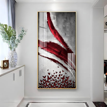Red Crimson Swirl and Butterfly Premium Acrylic Vertical Wall Art