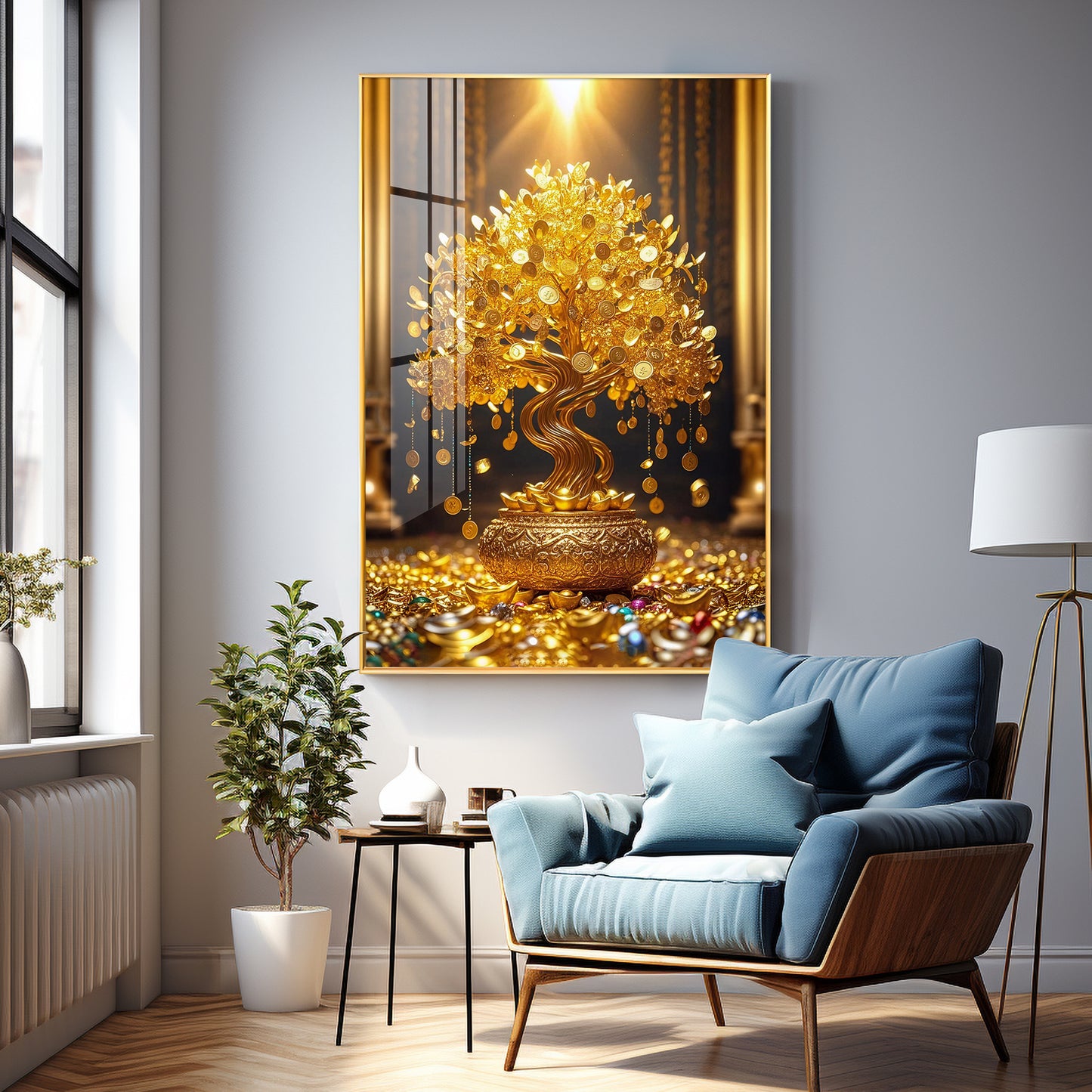 Golden Money Tree Premium Acrylic Vertical Wall Art