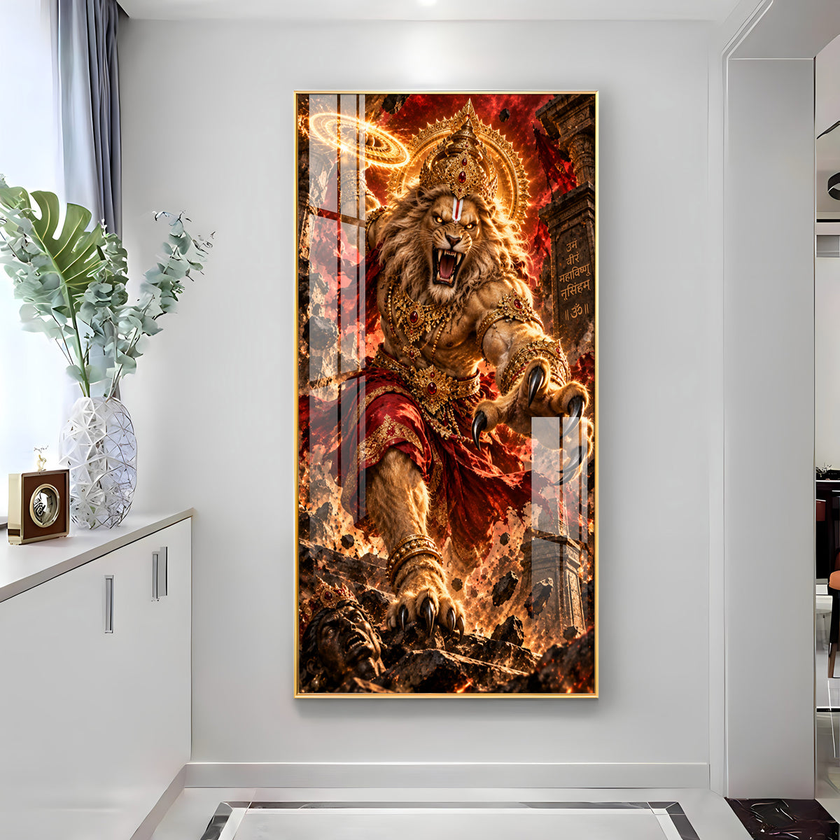 Narsimha Avatar With Chakra Premium Acrylic Vertical Wall Art