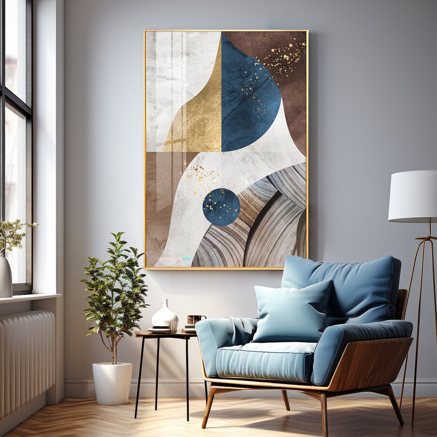 Nordic Modern Geometric Gold Premium Acrylic Vertical Wall Art