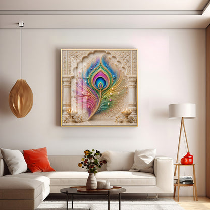 Colorful Peacock Feather Premium Acrylic Square Wall Art