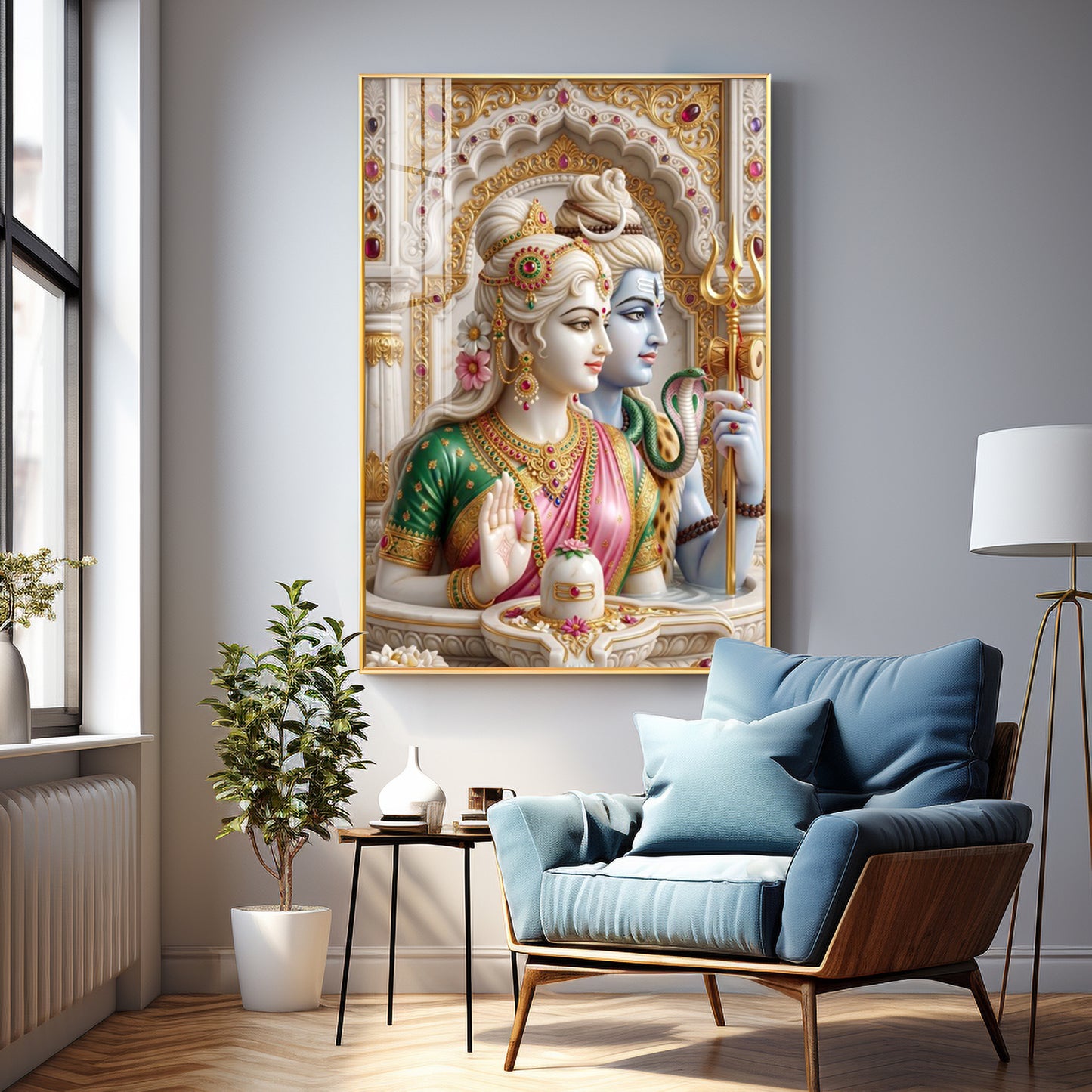Lord Shiva Devi Parvati With Shivling Premium Acrylic Vertical Wall Art