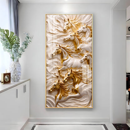 White & Gold Horses Premium Acrylic Vertical Wall Art