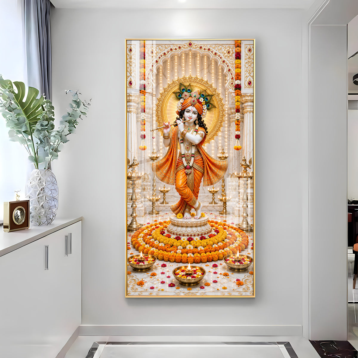 Standing Krishna With Flute Premium Acrylic Vertical Wall Art