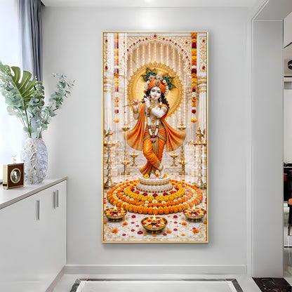 Standing Krishna With Flute Premium Acrylic Vertical Wall Art