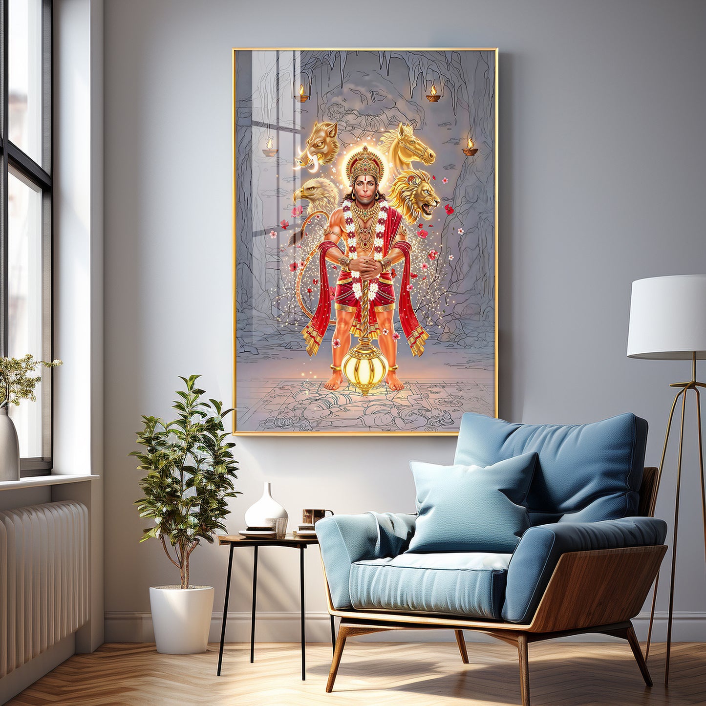 Hindu Deity Panchmukhi Hanuman Premium Acrylic Vertical Wall Art