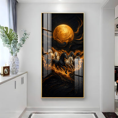 Majestic Running Horses & Golden Moon Premium Acrylic Vertical Wall Art