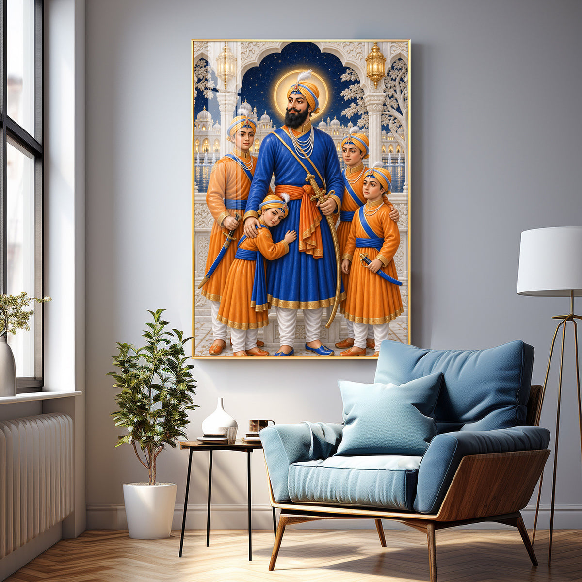 Guru Gobind Singh Ji With Sahibzade Premium Acrylic Vertical Wall Art