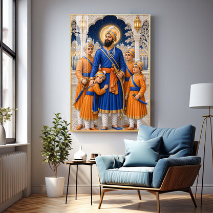 Guru Gobind Singh Ji With Sahibzade Premium Acrylic Vertical Wall Art