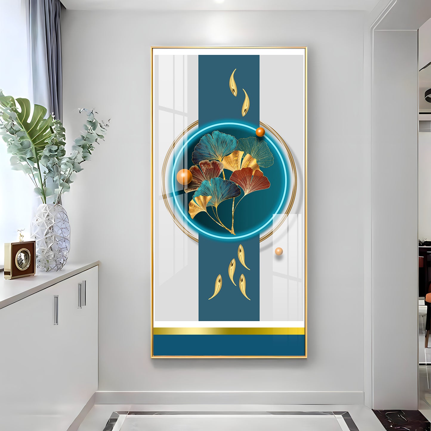 Gold Fish  With Ginkgo Leaf Premium Acrylic Vertical Wall Art