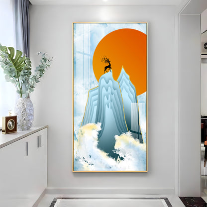 Black Deer On Mountains Premium Acrylic Vertical Wall Art