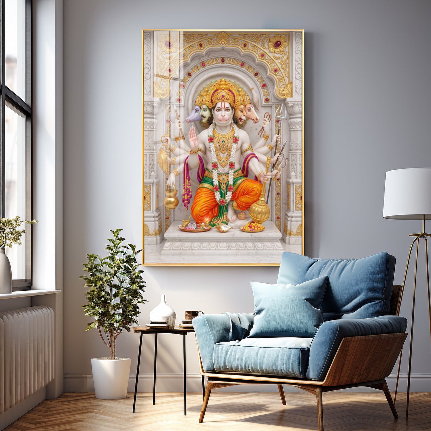 Peaceful Presence Of Panchmukhi Hanuman Premium Acrylic Vertical Wall Art