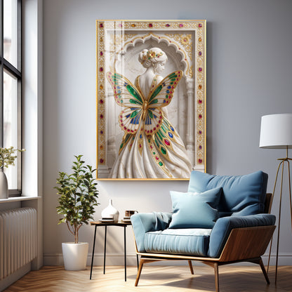 Woman With Butterfly Shaped Wings Premium Acrylic Vertical Wall Art