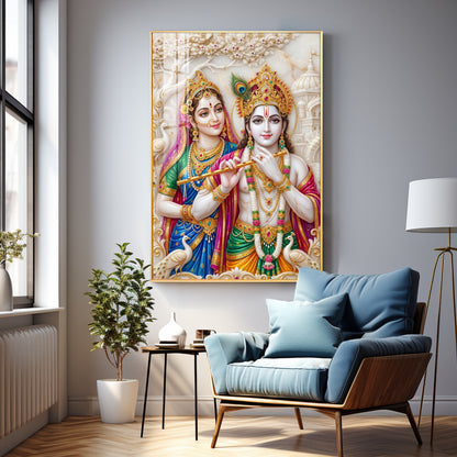 Krishna & Shri Radha With Flute Premium Acrylic Vertical Wall Art