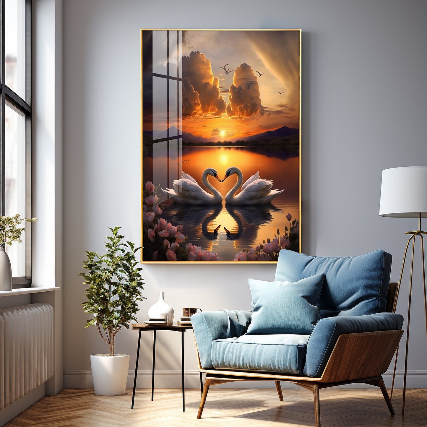 Romantic Swan Pair Premium Acrylic Vertical Wall Art