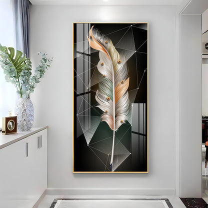 White Feather With Colors Effects Premium Acrylic Vertical Wall Art