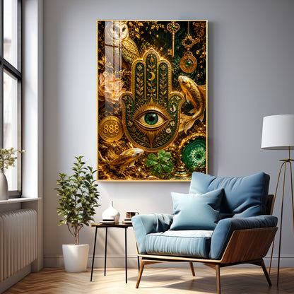 Golden Hamsa Hand Premium Acrylic Vertical Wall Art