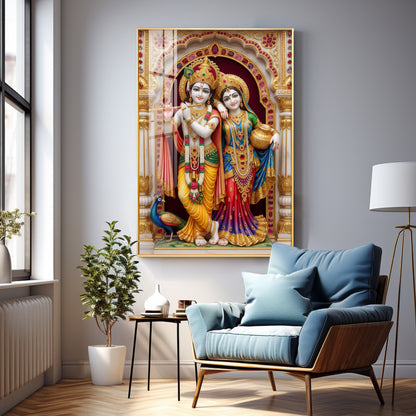 Majestic Harmony Of Radha Krishna Premium Acrylic Vertical Wall Art
