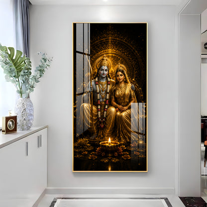 Divine Lord Rama & Sita Golden Premium Acrylic Vertical Wall Art