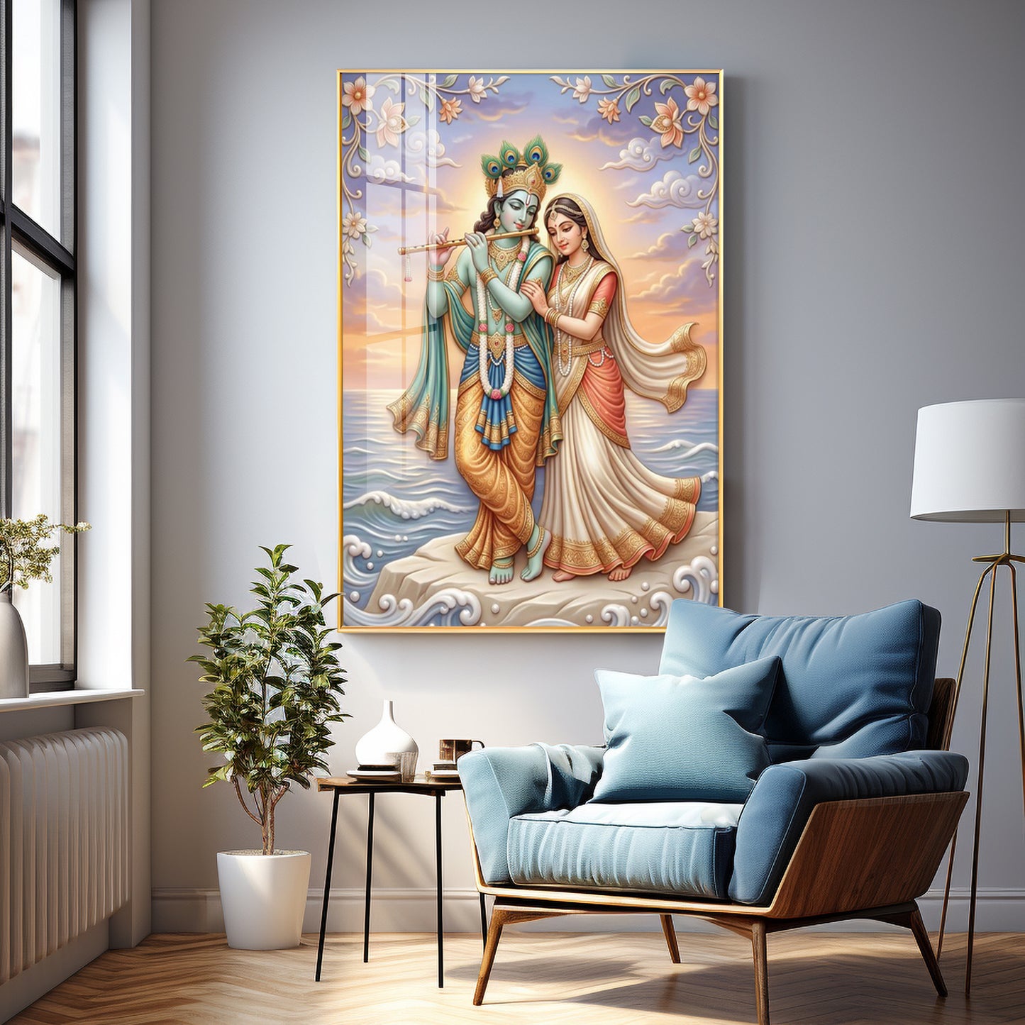 Lord Krishna With Shri Radha Premium Acrylic Vertical Wall Art