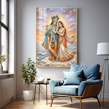 Lord Krishna With Shri Radha Premium Acrylic Vertical Wall Art