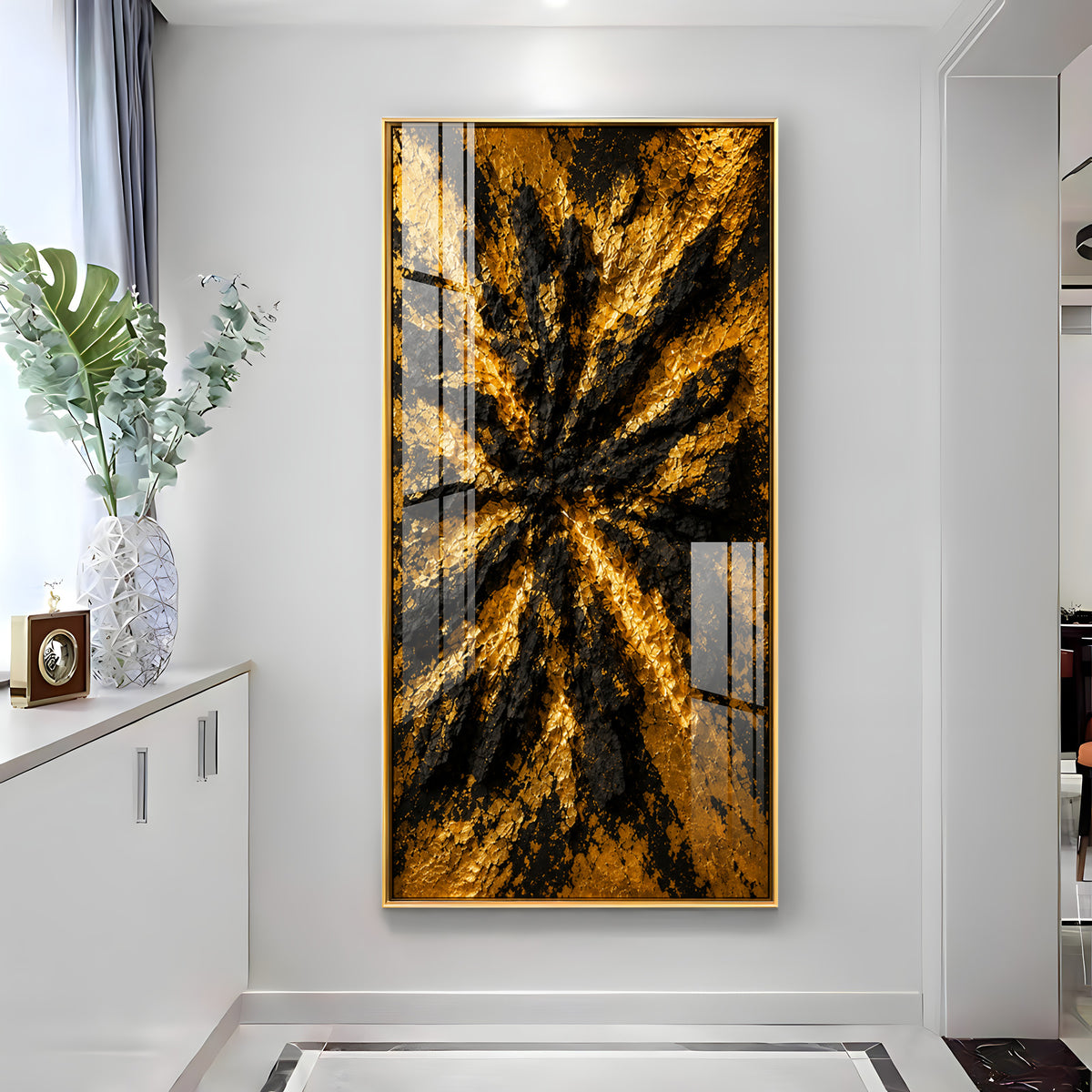 Abstract Textured Black & Gold Burst Premium Acrylic Vertical Wall Art
