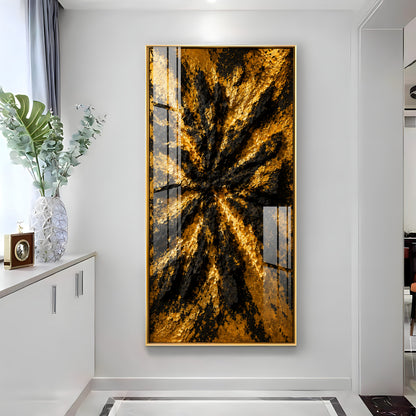 Abstract Textured Black & Gold Burst Premium Acrylic Vertical Wall Art