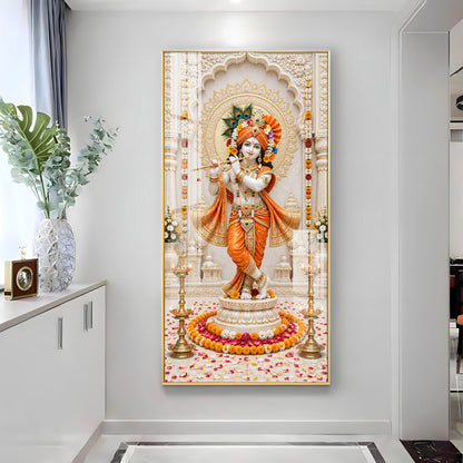 Shri Krishna In Orange Poshak Premium Acrylic Vertical Wall Art