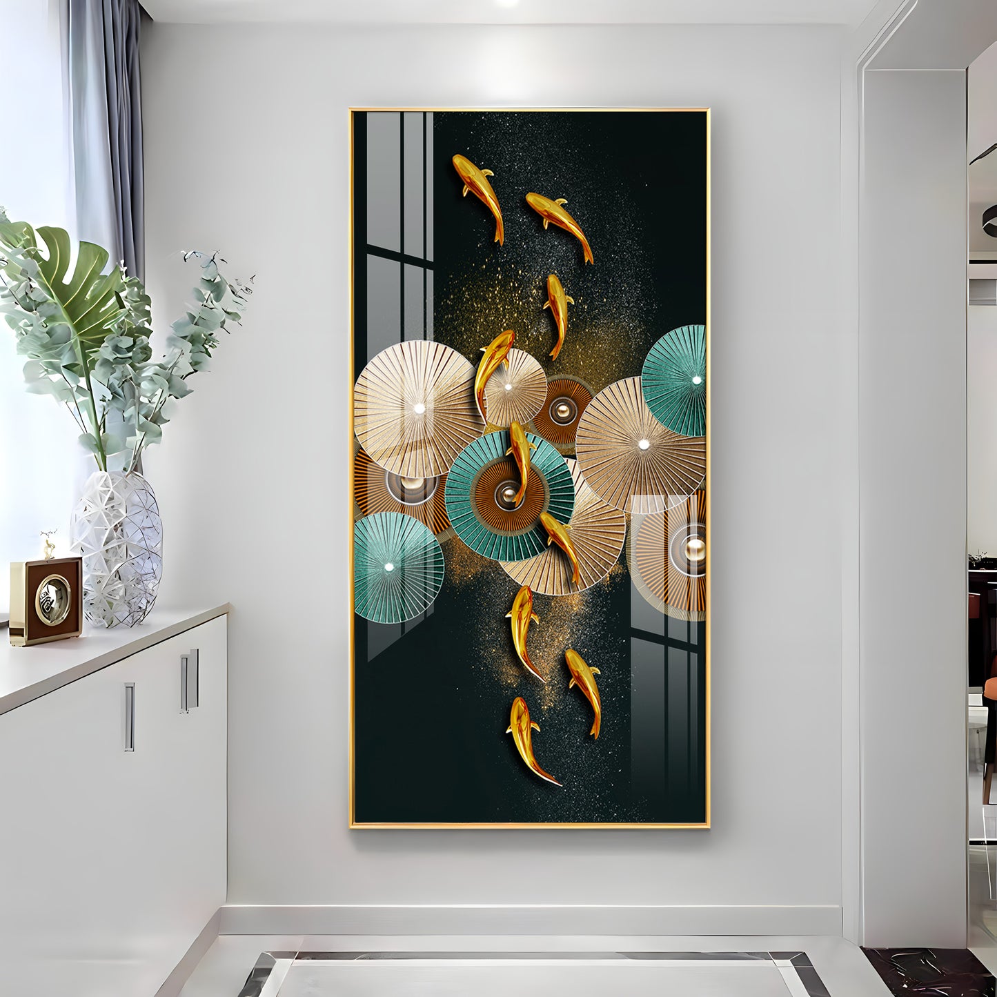 Koi Fish & Fan Designs Premium Acrylic Vertical Wall Art