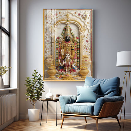 Lord Venkateswara With Maa Laxmi Premium Acrylic Vertical Wall Art