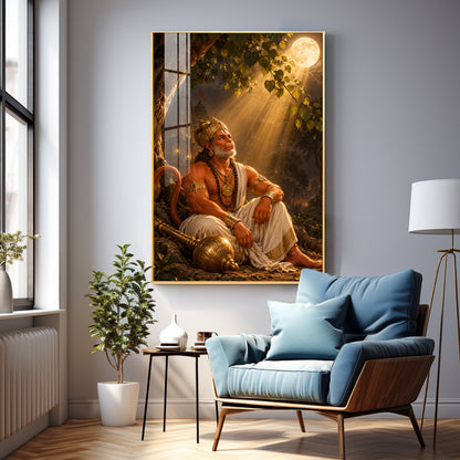 Lord Hanuman Under The Tree Premium Acrylic Vertical Wall Art