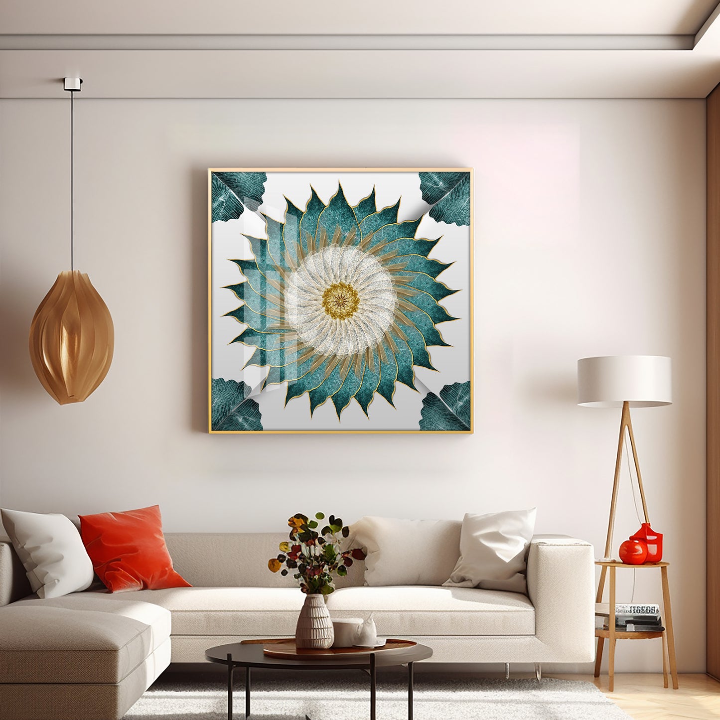 Leaf Rangoli Premium Acrylic Square Wall Art
