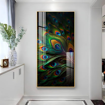 Peacock Feathers Premium Acrylic Vertical Wall Art