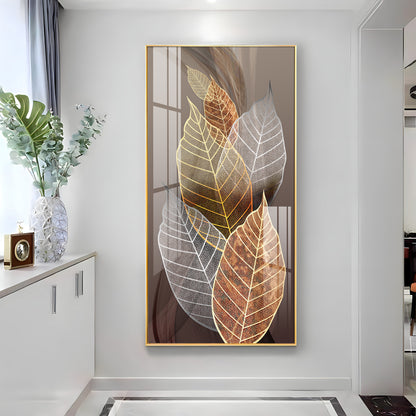 Holiluck Golden Leaf Premium Acrylic Vertical Wall Art