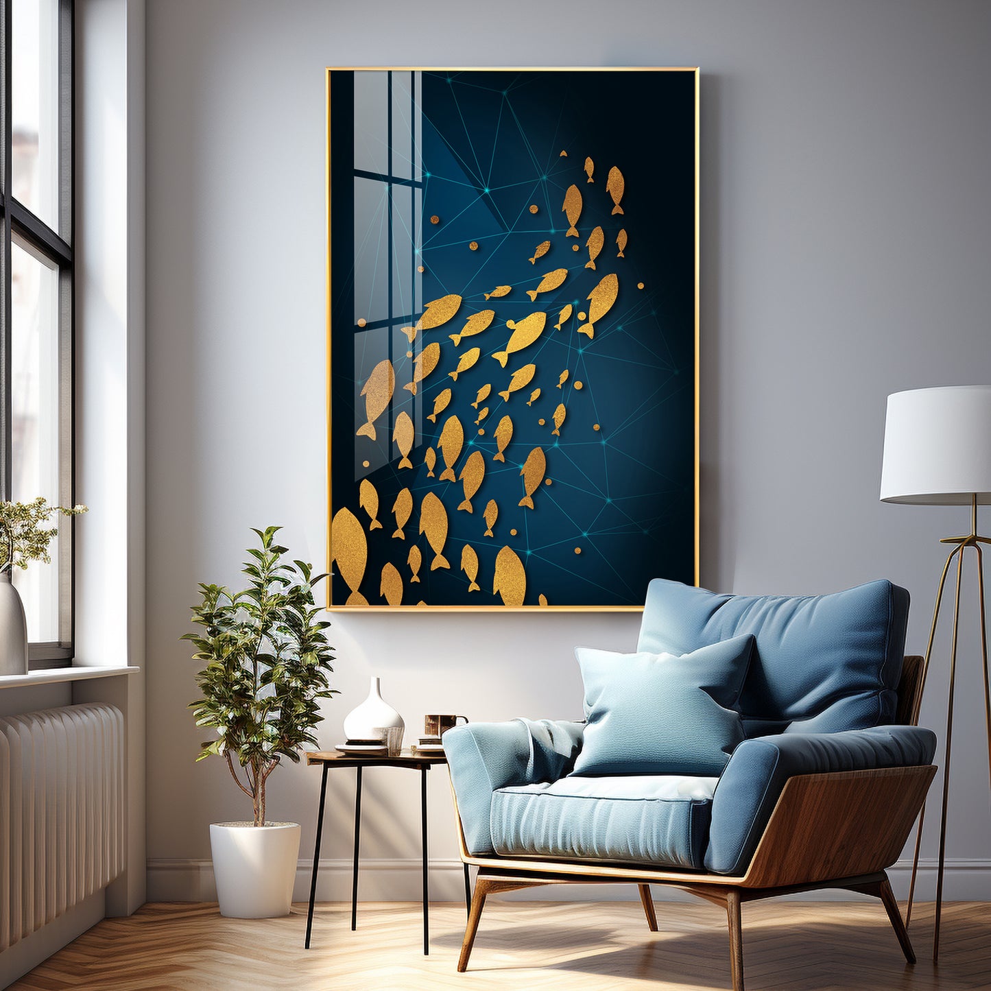 Beautiful Gold Fishes In Ocean Premium Acrylic Vertical Wall Art