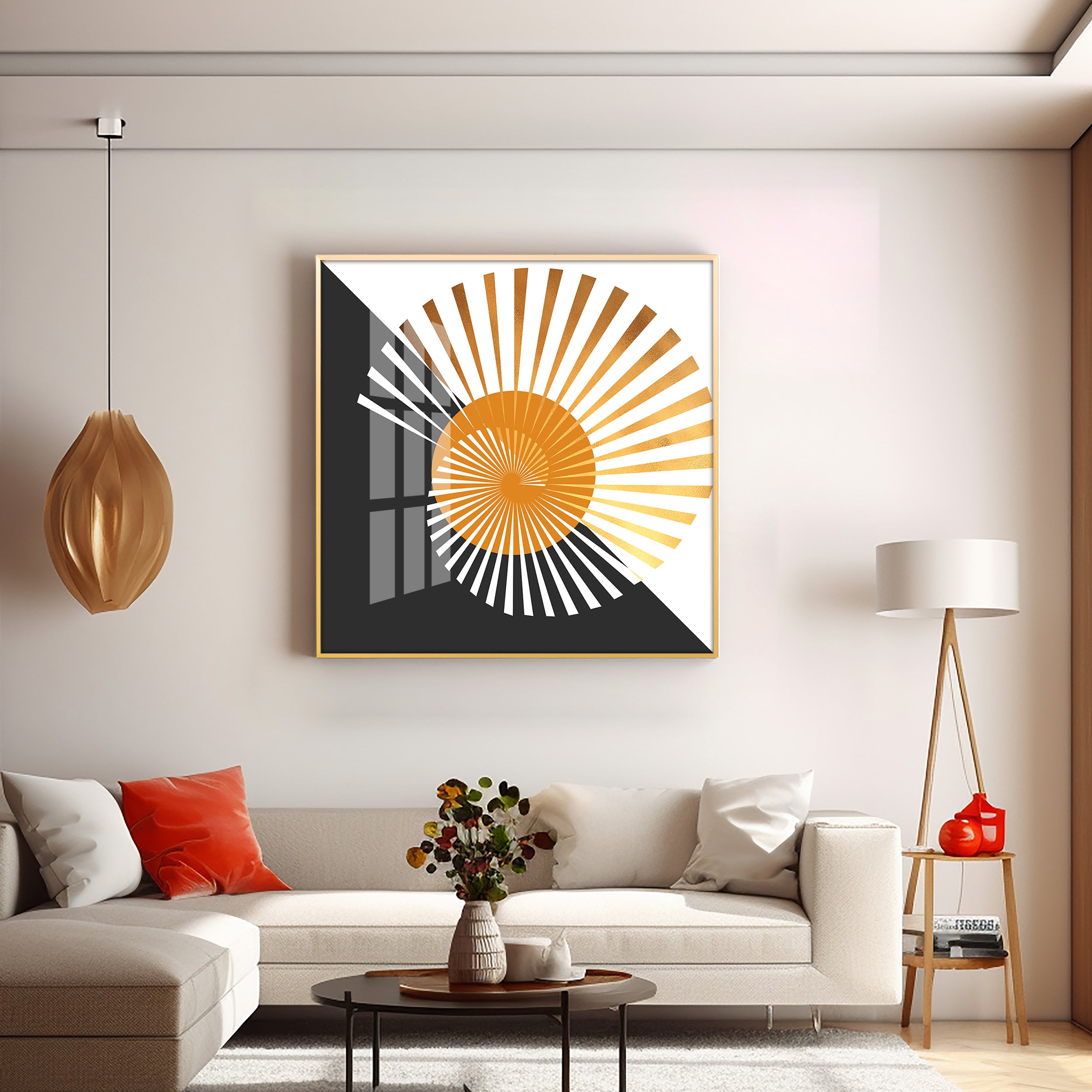 Golden Sunburst Premium Acrylic Square Wall Art
