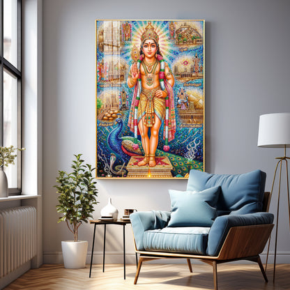 Hindu Lord Kartikeya Premium Acrylic Vertical Wall Art