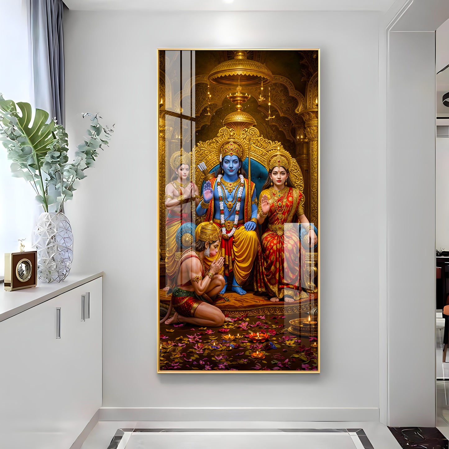 Devotion Of Hanuman Premium Acrylic Vertical Wall Art