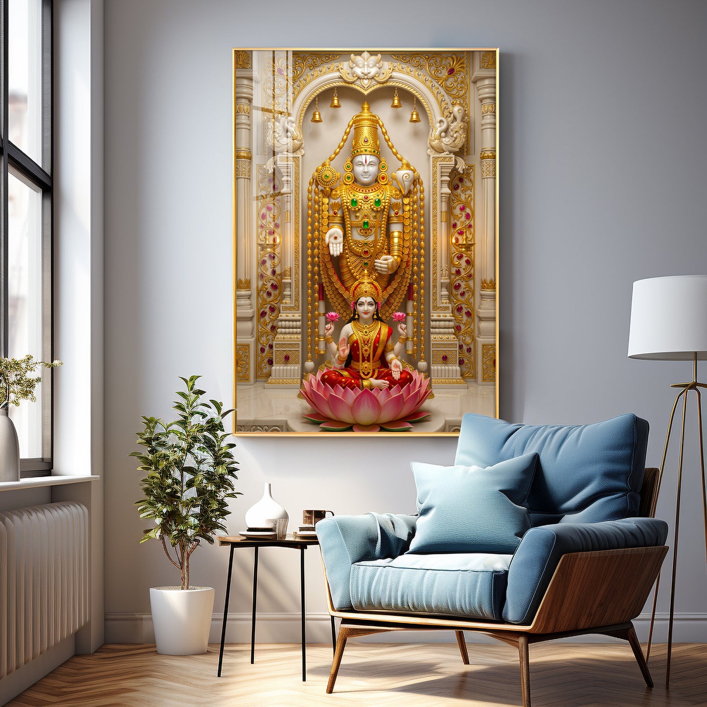 Tirupati Balaji With Devi Lakshmi Premium Acrylic Vertical Wall Art