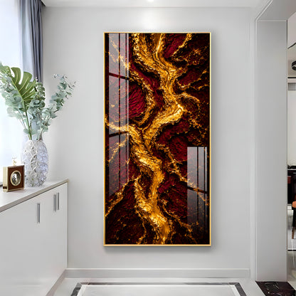 Striking Crimson & Gold Flowing River Premium Acrylic Vertical Wall Art