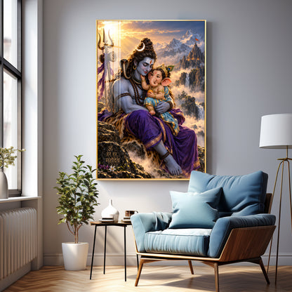Lord Shiva holding Ganesha Premium Acrylic Vertical Wall Art