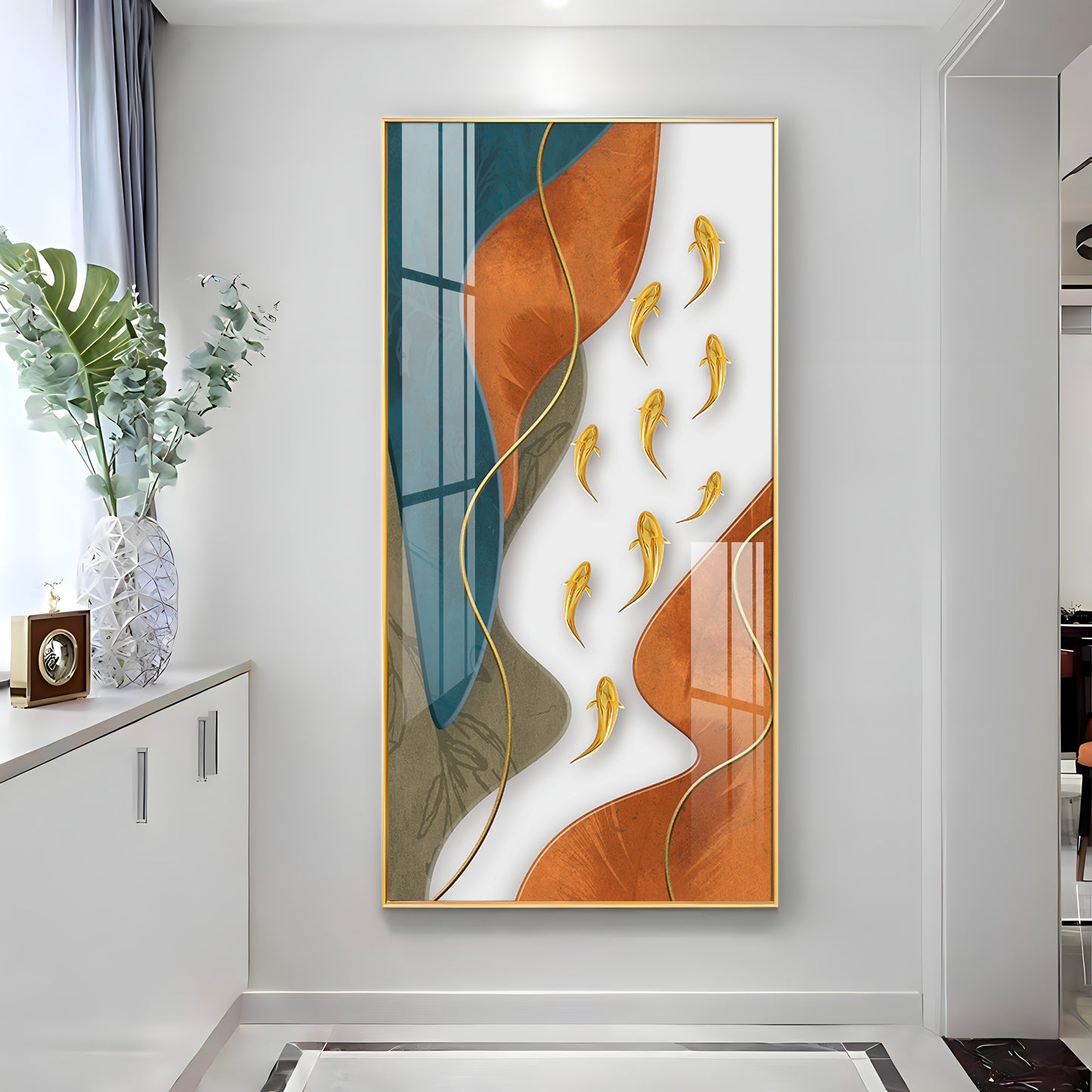 Gold Fish With Abstract Design Premium Acrylic Vertical Wall Art