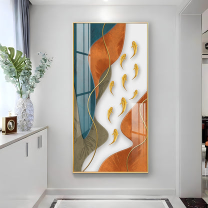 Gold Fish With Abstract Design Premium Acrylic Vertical Wall Art
