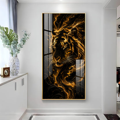 Majestic Golden Fire Tiger Premium Acrylic Vertical Wall Art