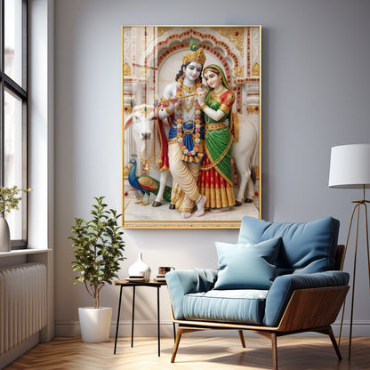 Loving Peaceful Radha Krishna Premium Acrylic Vertical Wall Art
